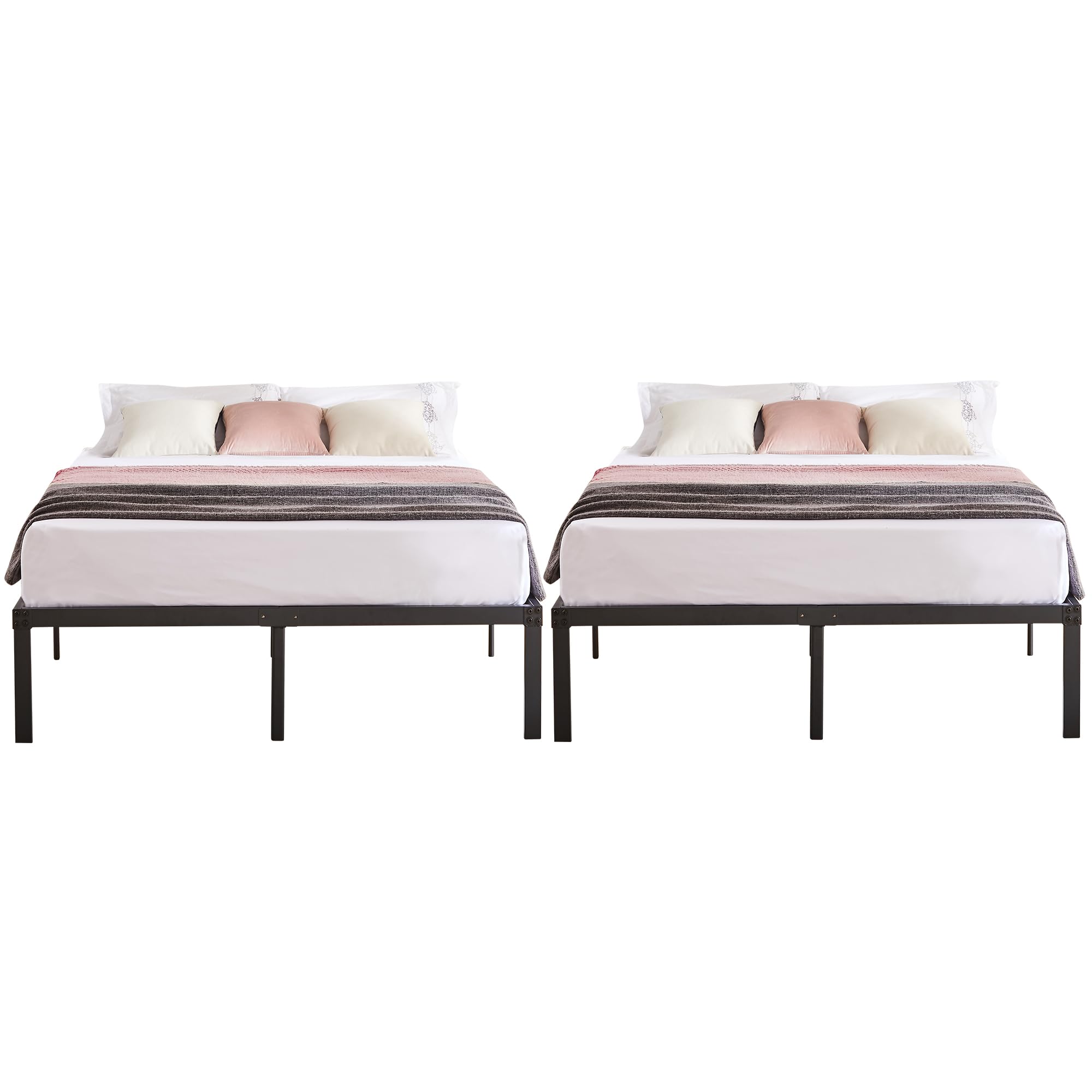 Vecelo 14 Inch Metal Queen Size Bed Frame,Black Basic Steel Slats Platform, Easy Assembly Heavy Duty Noise Free/No Box Spring Needed,Modern(2 Set)