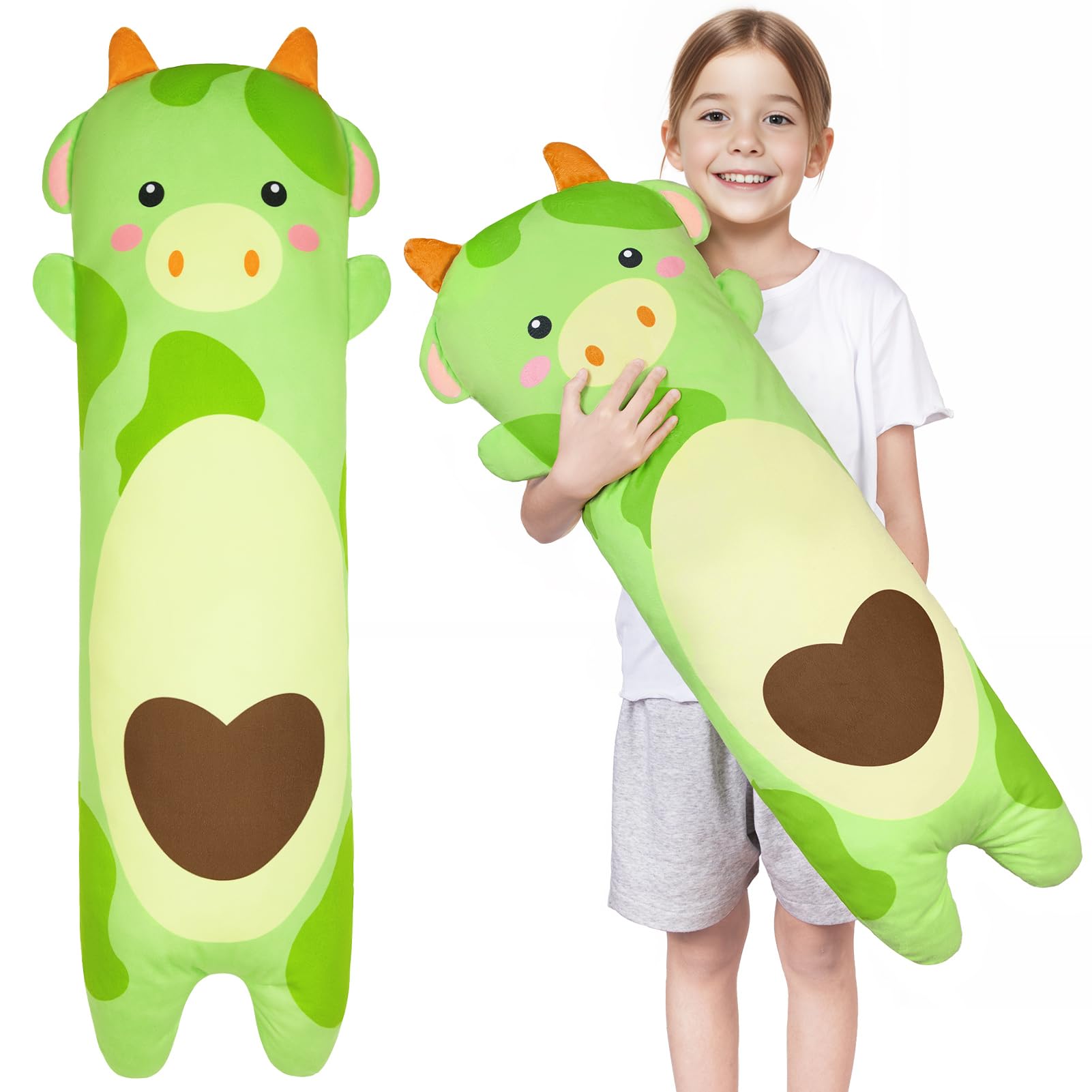 Body Pillow For Kids Long Plush Pillows Stuffed Animal Pillow With Removable Insert For Adults Kids Home Decor, Green Yellow
