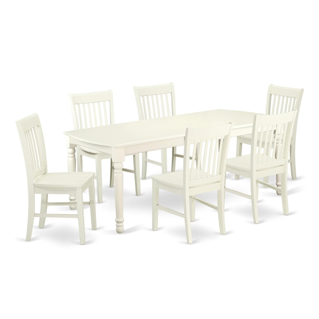 East West Furniture DONO7-LWH-W 7 Piece Dining Set Consist of a Rectangle Dining Room Table with Butterfly Leaf and 6 Wood Seat Chairs, 42x78 Inch, Linen White