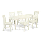 East West Furniture DONO7-LWH-W 7 Piece Dining Set Consist of a Rectangle Dining Room Table with Butterfly Leaf and 6 Wood Seat Chairs, 42x78 Inch, Linen White