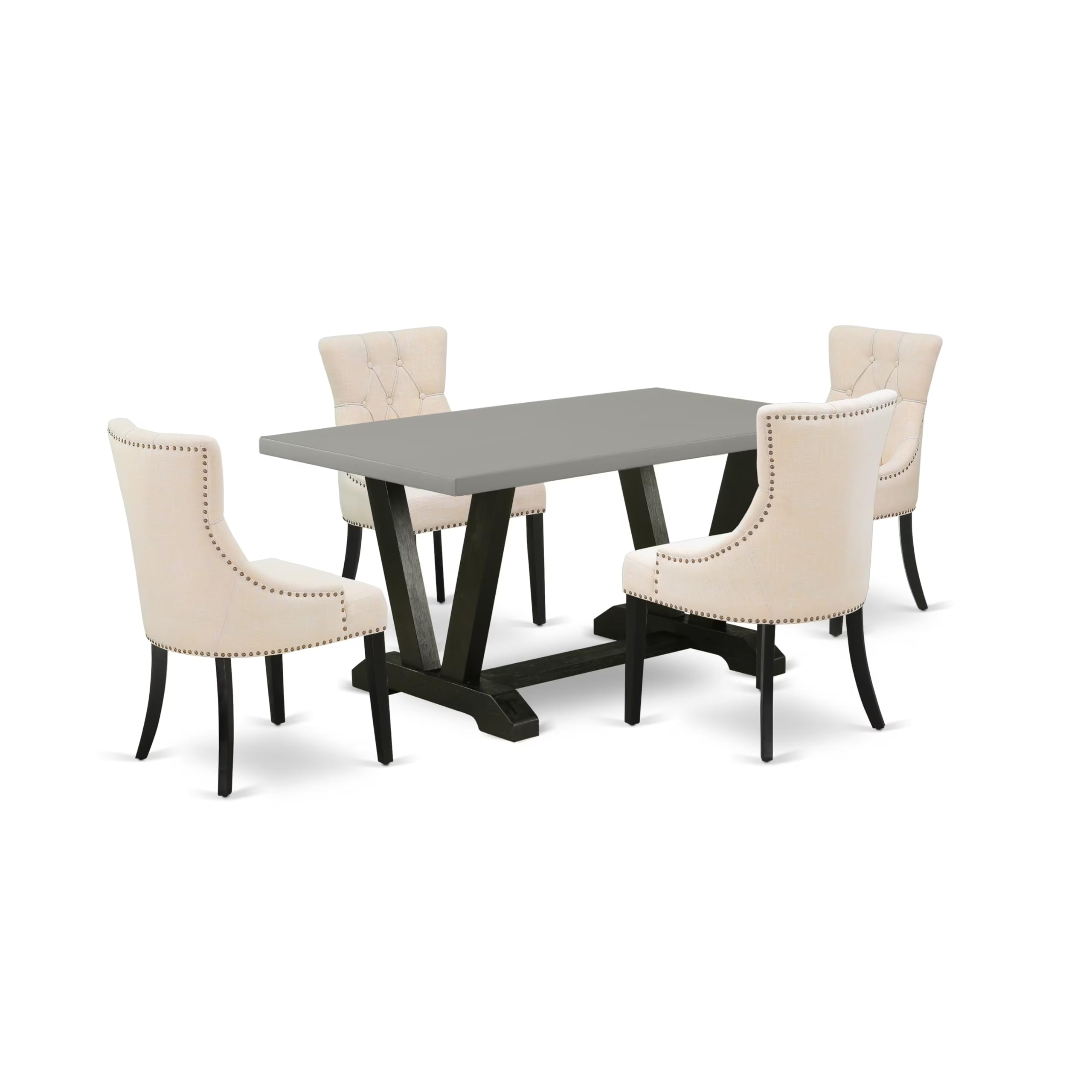 East West Furniture V696Fr102-5 5 Piece Dinette Set For 4 Includes A Rectangle Dining Table With V-Legs And 4 Light Beige Linen Fabric Parson Dining Room Chairs, 36X60 Inch, Multi-Color