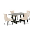 East West Furniture V696Fr102-5 5 Piece Dinette Set For 4 Includes A Rectangle Dining Table With V-Legs And 4 Light Beige Linen Fabric Parson Dining Room Chairs, 36X60 Inch, Multi-Color