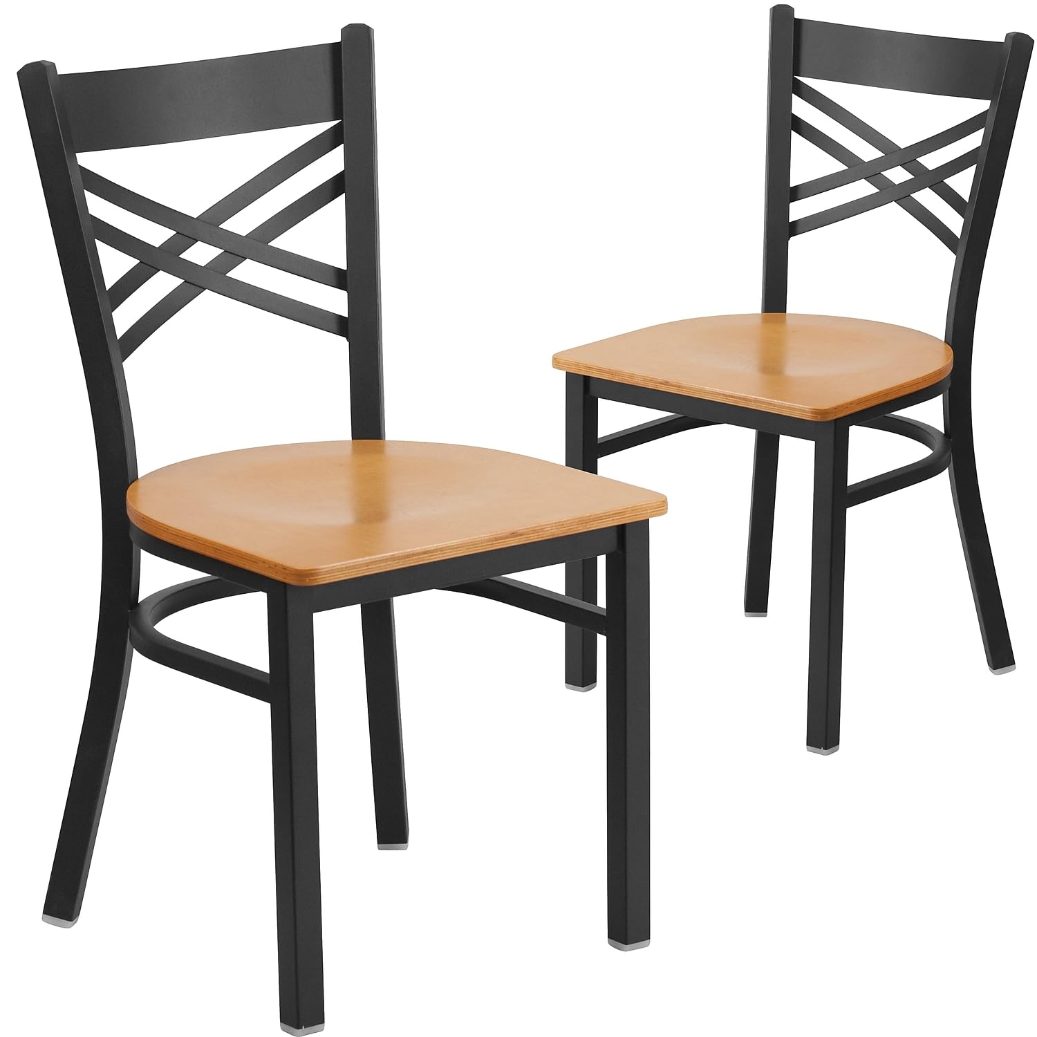 Flash Furniture 2 Pack Hercules Series Black 'X' Back Metal Restaurant Chair - Natural Wood Seat