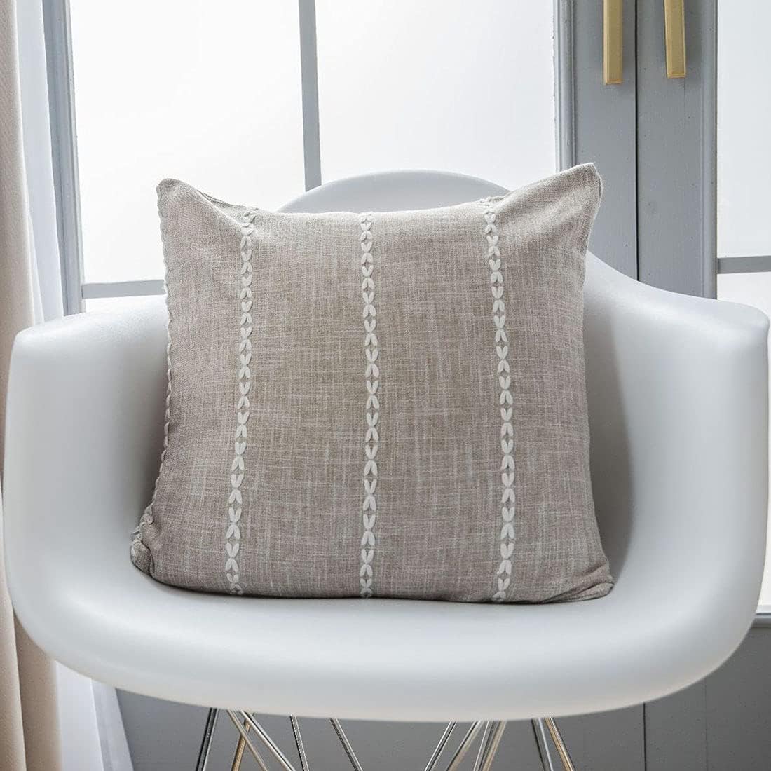 vctops Rustic Striped Cotton Linen Decorative Throw Pillow Cover Embroidery Square Cushion Cover Pillowcase for Sofa Bedroom Cou