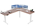 VIVO Electric Corner 75 x 63 inch L-Shaped Standing Desk, Memory Height Adjustment, Dark Walnut Top White Frame, DESK-E3CTWD-75