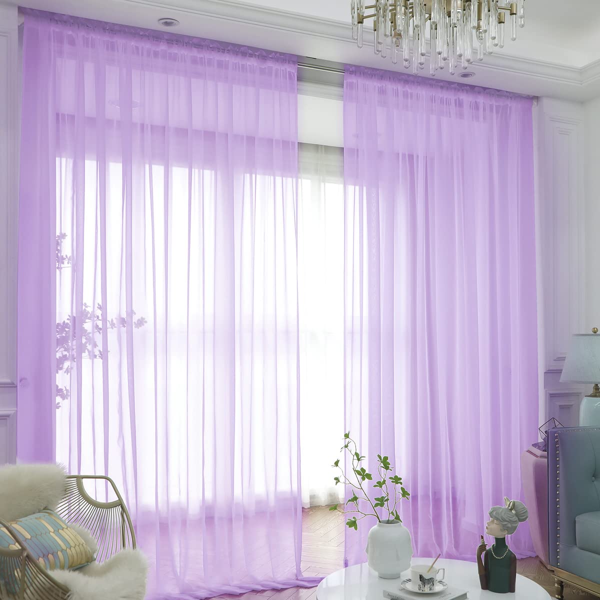 Window Purple Sheer Curtains 145 Inches Long 2 Panels Sheer Curtain Basic Rod Pocket Panel For Bedroom Children Living Room Yard
