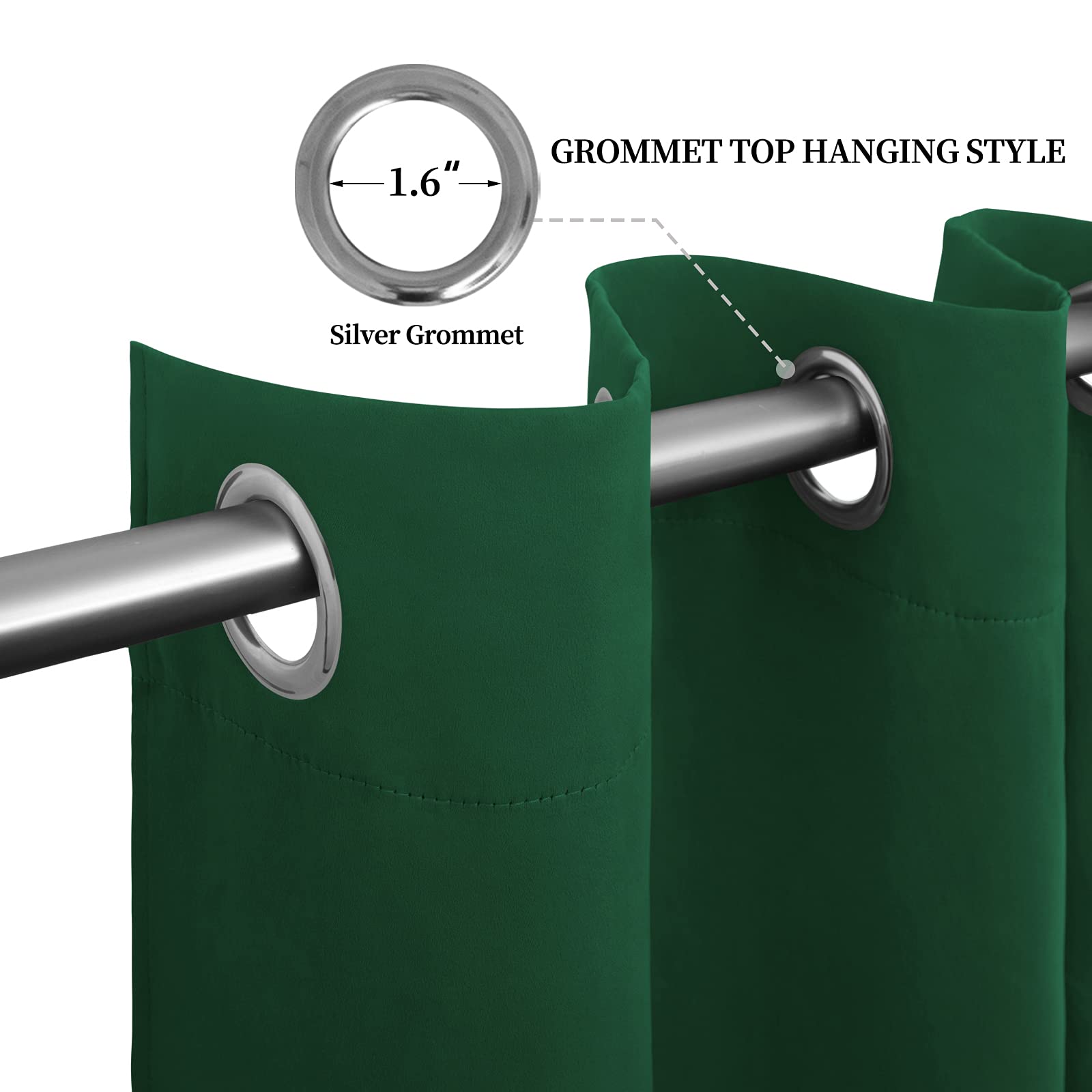 Easy-Going Blackout Curtains For Bedroom, Solid Thermal Insulated Grommet And Noise Reduction Window Drapes, Room Darkening Curtains For Living Room, 2 Panels(52X63 In,Dark Green)