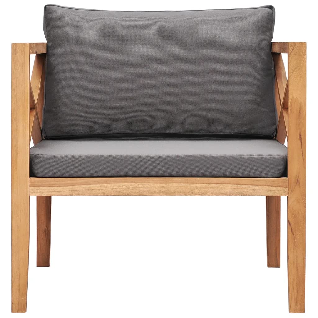 vidaXL Patio Chair with Dark Gray Cushions Solid Teak Wood