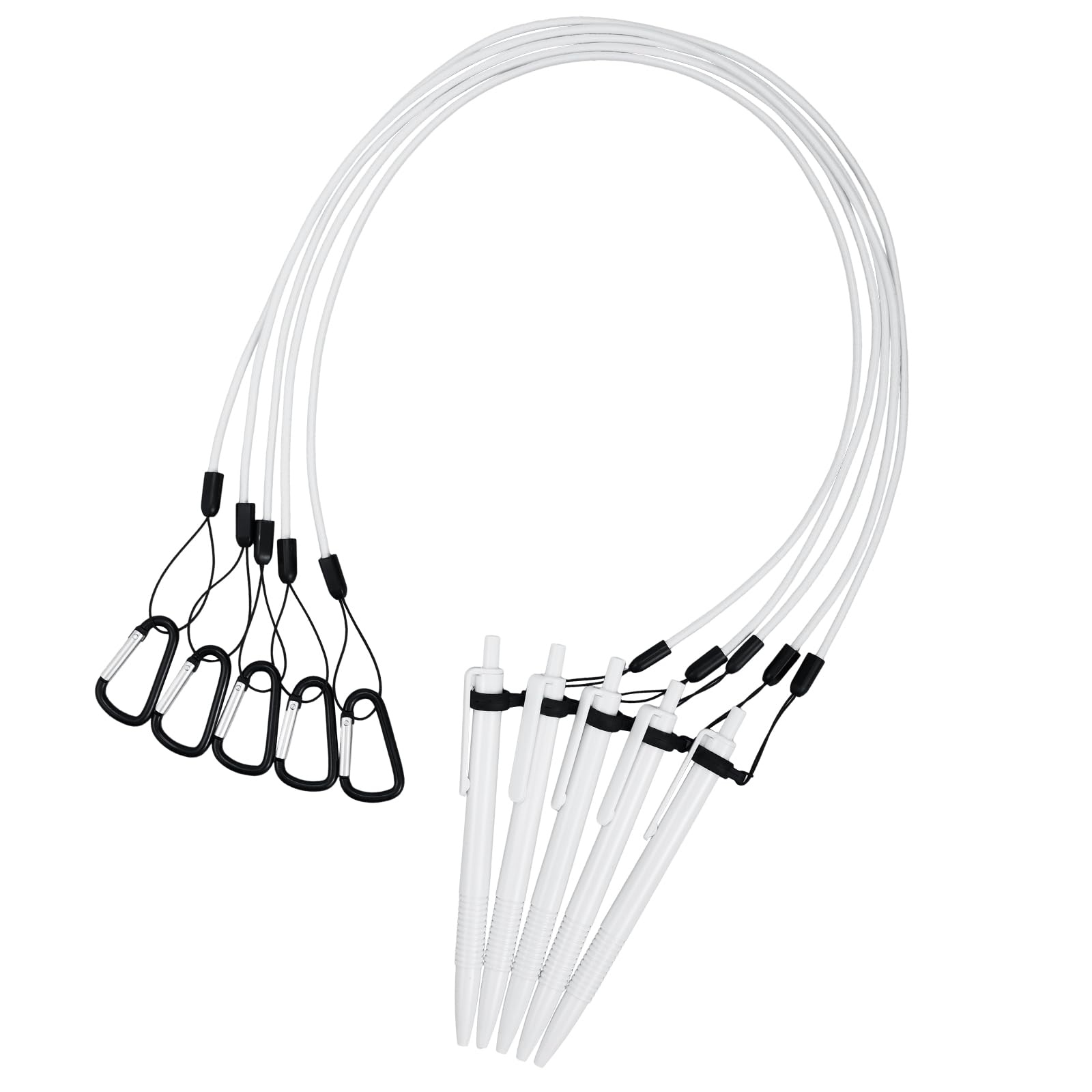 Lewtemi 5 Sets 24 Inch Pen Leash For Clipboard Lanyard Holder Pen Silicone Ring Buckle For Office Supplies(White)