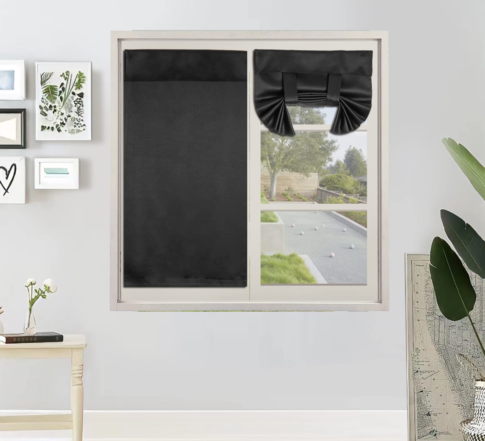 Pi Blackout Door Curtain,Privacy Tie Up Shade Thermal Insulated Small Door Curtain For Classroom/Sliding Door/Front Door 1 Panel (W30Xl40,Black)