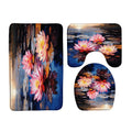 3PCS Pink Lotus Bath Mat Set Water Lily Floral Green Leaves Reflect in Water Glass Lake Sunset Forest Bathroom Kitchen Floor Mat