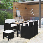 vidaXL Patio Dining Set 6 Piece, Patio Dining Table Set with Wood Tabletop, Rattan Chairs with Cushions, Outdoor Furniture Set, Rattan and Wood Black