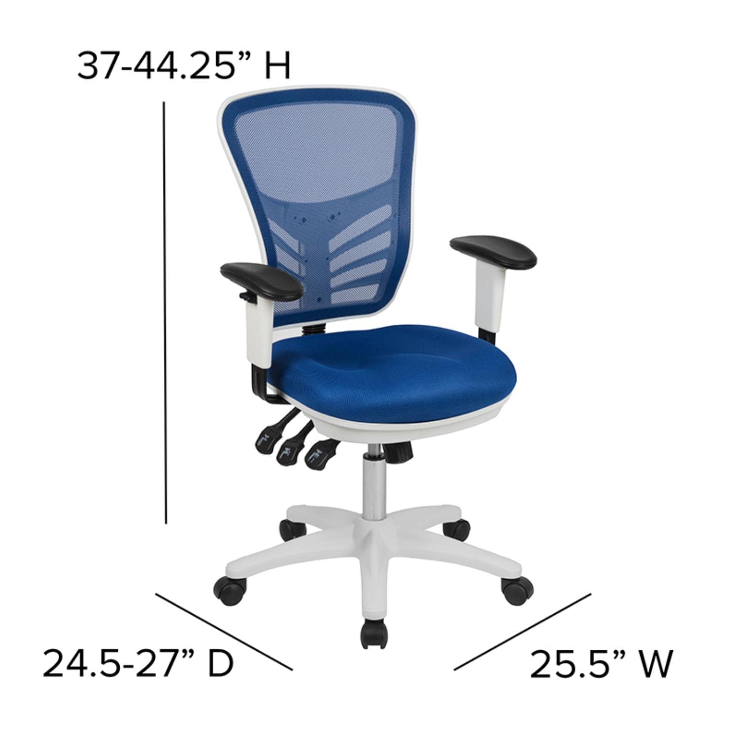 Flash Furniture Nicholas Mid-Back Blue Mesh Multifunction Executive Swivel Ergonomic Office Chair With Adjustable Arms And White Frame