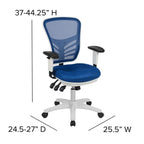 Flash Furniture Nicholas Mid-Back Blue Mesh Multifunction Executive Swivel Ergonomic Office Chair With Adjustable Arms And White Frame