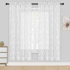 Dwcn White Sheer Curtains - 63 Inch Length Floral Lace Rod Pocket Window Voile Sheer Drapes For Living Room Bedroom Elegant Curt