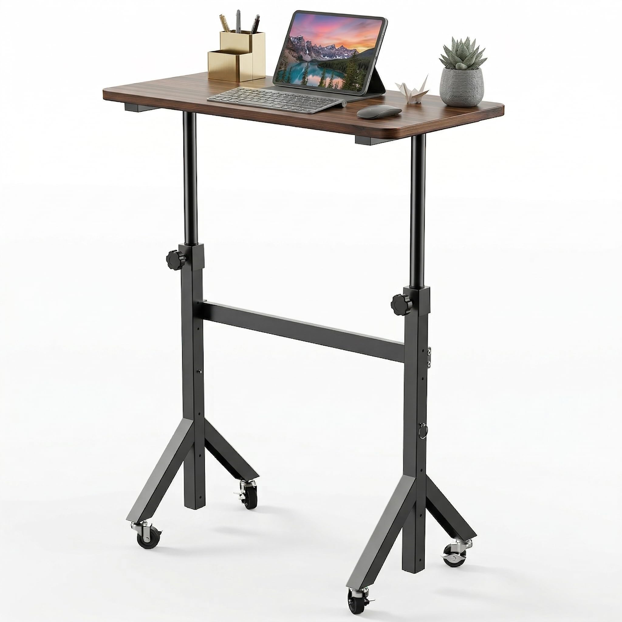 HUANUO 32 Small Standing Desk with Wheels,28.7-46.1 Heigh Adjustable Portable Rolling Desks,Mobile Stand Up Desk for Walking P