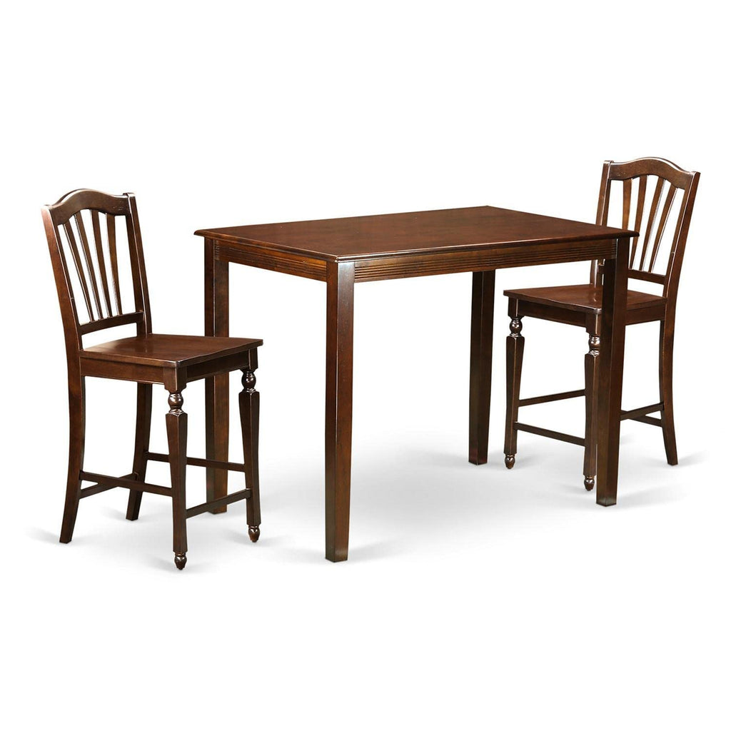 East West Furniture YACH3-MAH-W 3 Piece Counter Height Set Contains a Rectangle Kitchen Table and 2 Dining Room Chairs, 30x48 Inch