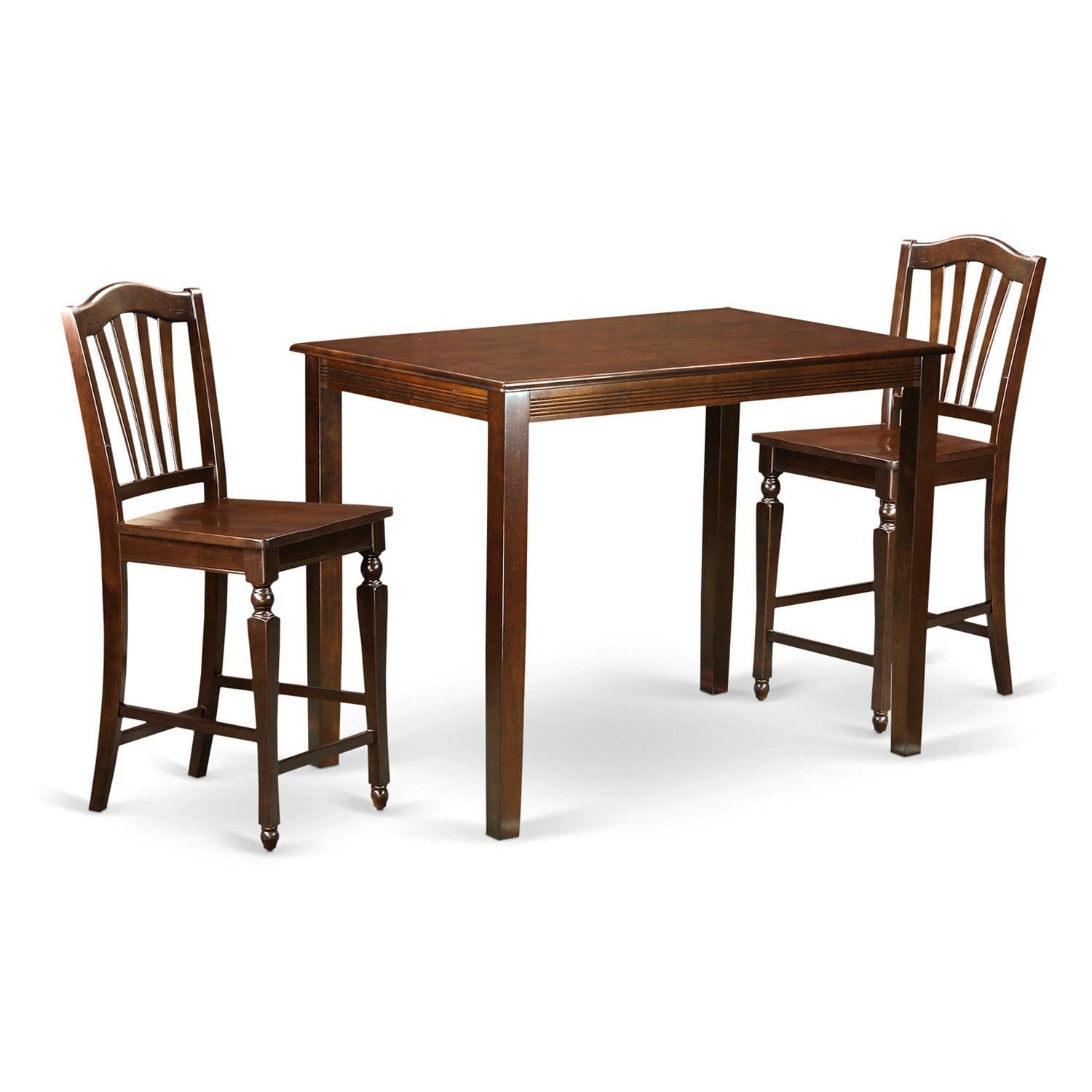 East West Furniture YACH3-MAH-W 3 Piece Counter Height Set Contains a Rectangle Kitchen Table and 2 Dining Room Chairs, 30x48 Inch