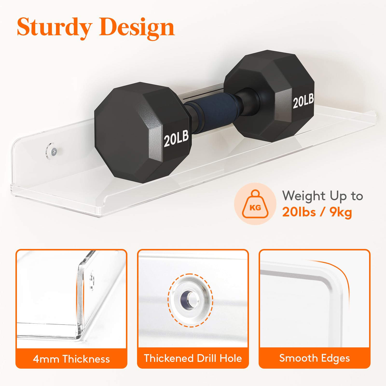 Lifewit Floating Shelves For Wall, 6 Pack 15' Clear Acrylic Shelf Room Decor For Book/Figures/Photo/Makeup In Bathroom, Book Shelf, Living Room, Bedroom, Kitchen Storage And Organization