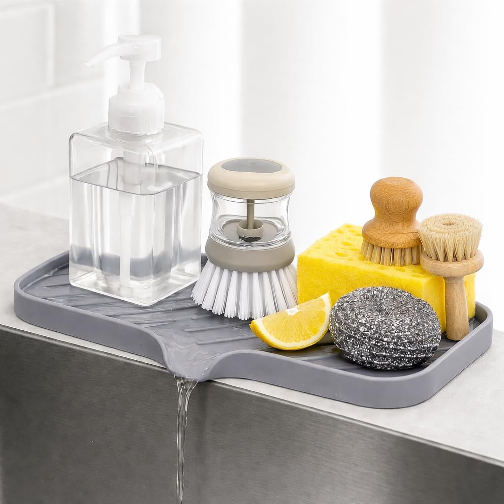 Silicone Dish Drying Mat for Kitchen  Builtin Drain Lip | Hygienic Drying Pad  Sturdy Compact Easy to Clean Tray Protects Sur
