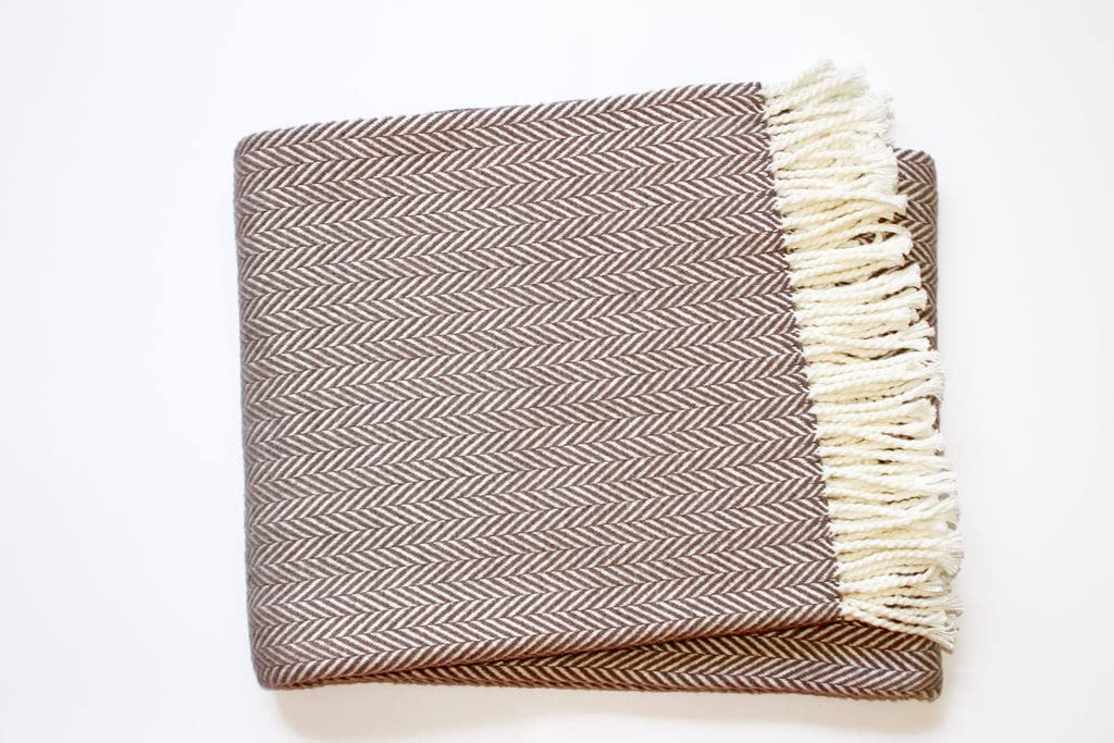 HomeRoots Taupe Cotton/Acrylic Brown and White Dreamy Soft Herringbone Throw Blanket