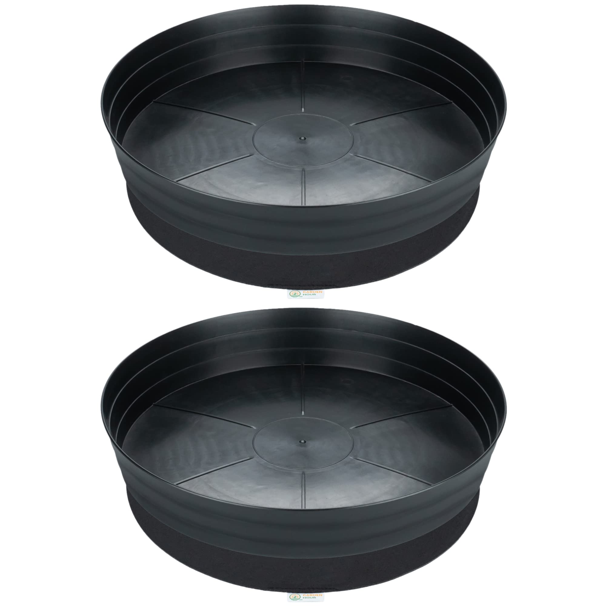 Garden Hour 18' Pack Of 2 Large Plant Saucers For Potted Plants & Felt Mat For Floor Protection - Plastic Plant Trays For Indoo