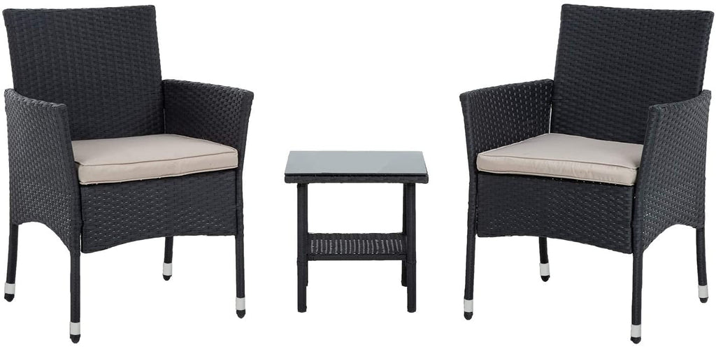 Fdw Patio Furniture Set 3 Piece Patio Chair Bistro Set Outdoor Rattan Chairs Wicker Conversation Set For Backyard Porch Poolside Lawn,Black