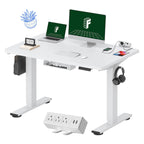 Flexispot En2 Whole-Piece Standing Desk With Clamp Power Strip, 48 X 30 Electric Stand Up Height Adjustable Desk With Cable Management (White Frame + 48' White Desktop, 2 Packages)