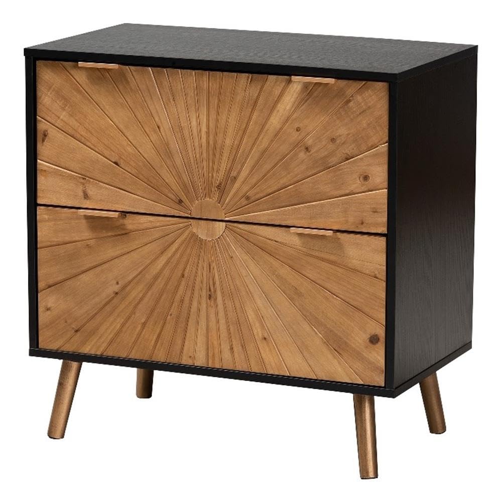 Baxton Studio Richardson Mid-Century Transitional Two-Tone Black and Natural Brown Finished Wood 2-Drawer Storage Cabinet