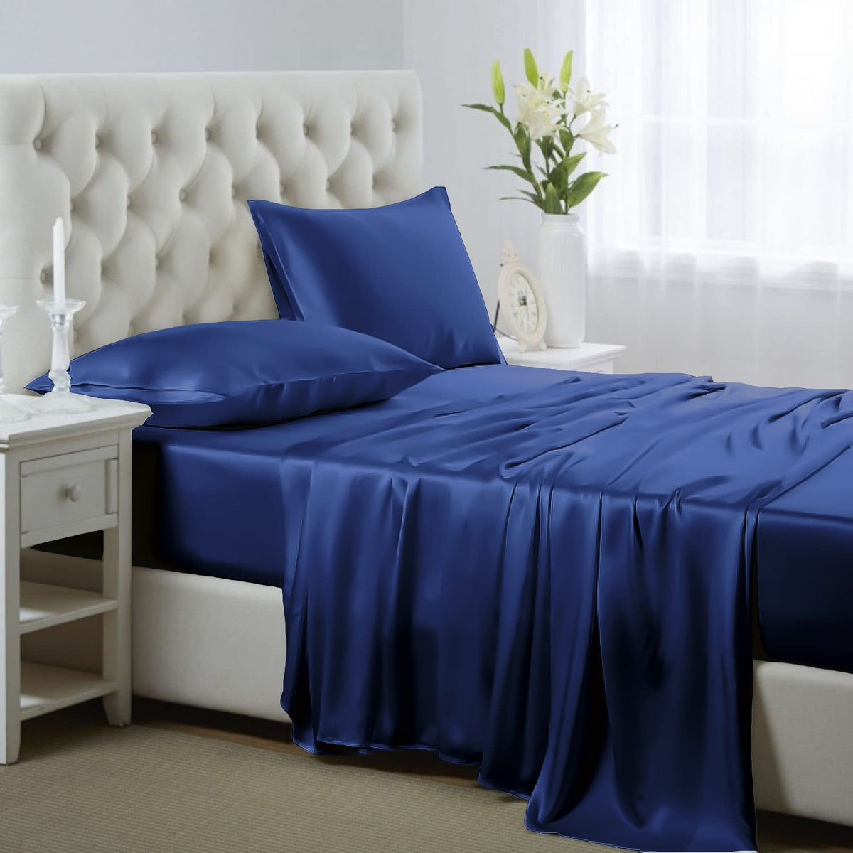 Lanest Housing Silk Satin Sheets, California Kingsize Satin Bed Sheet Set With Deep Pockets, Cooling Soft And Hypoallergenic Sat