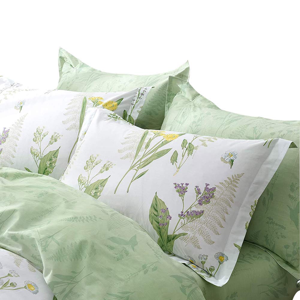 Fadfay Green Leaves Duvet Cover Set Premium 100% Cotton Daisy And Lavender Flowers Target Bedding 3-Piece:1Duvet Cover(No Comfor