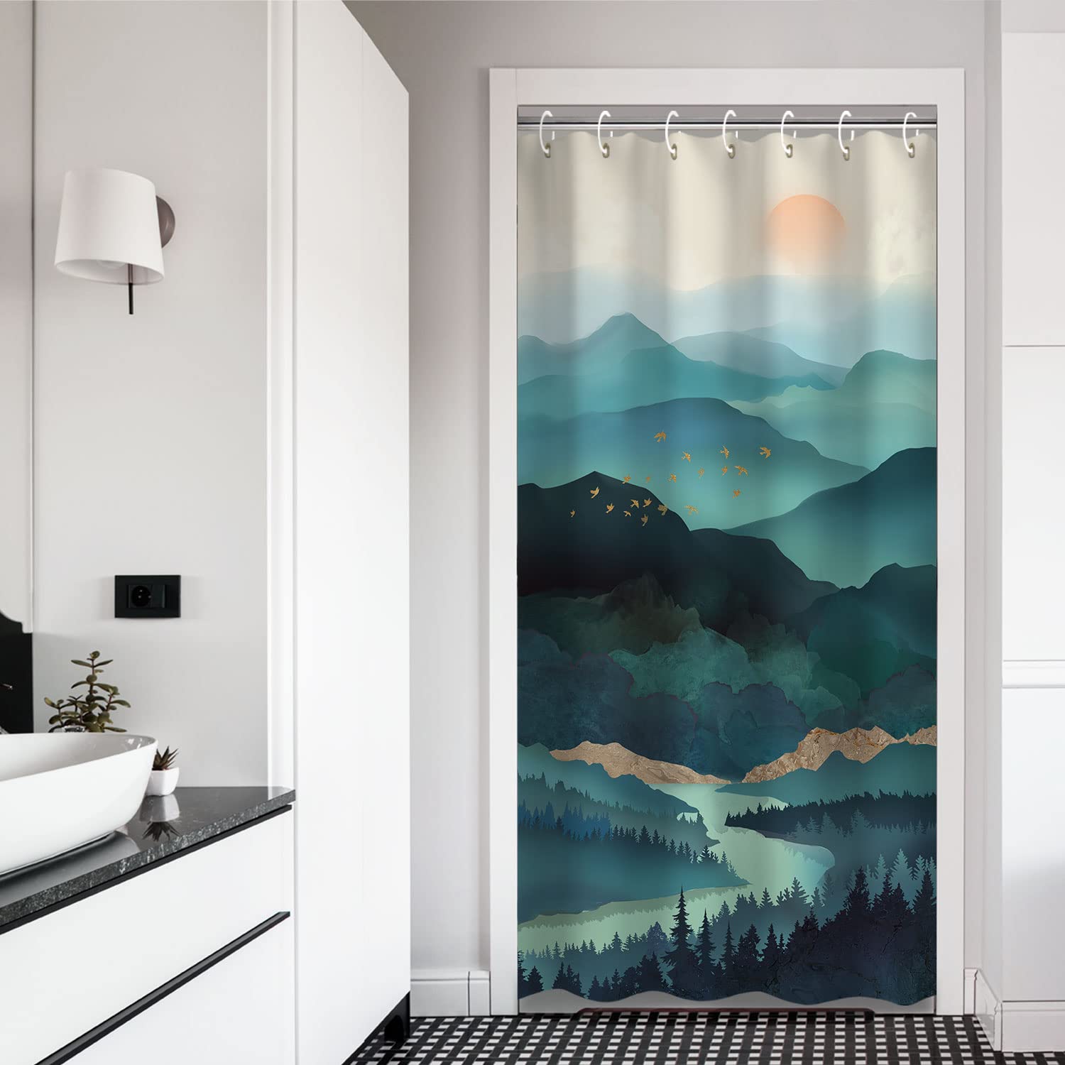 RosieLily Stall Shower Curtain 36x72 Inches Small Shower Curtain, Forest Mountain Shower Curtain Tree Shower Curtains for Bathro