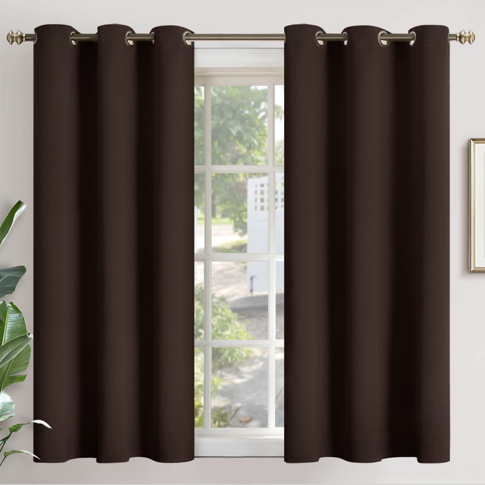 YoungsTex Short Brown Curtains 45 Inches Length for Window - Thermal Insulated with Grommet Room Darkening Blackout Drapes for B