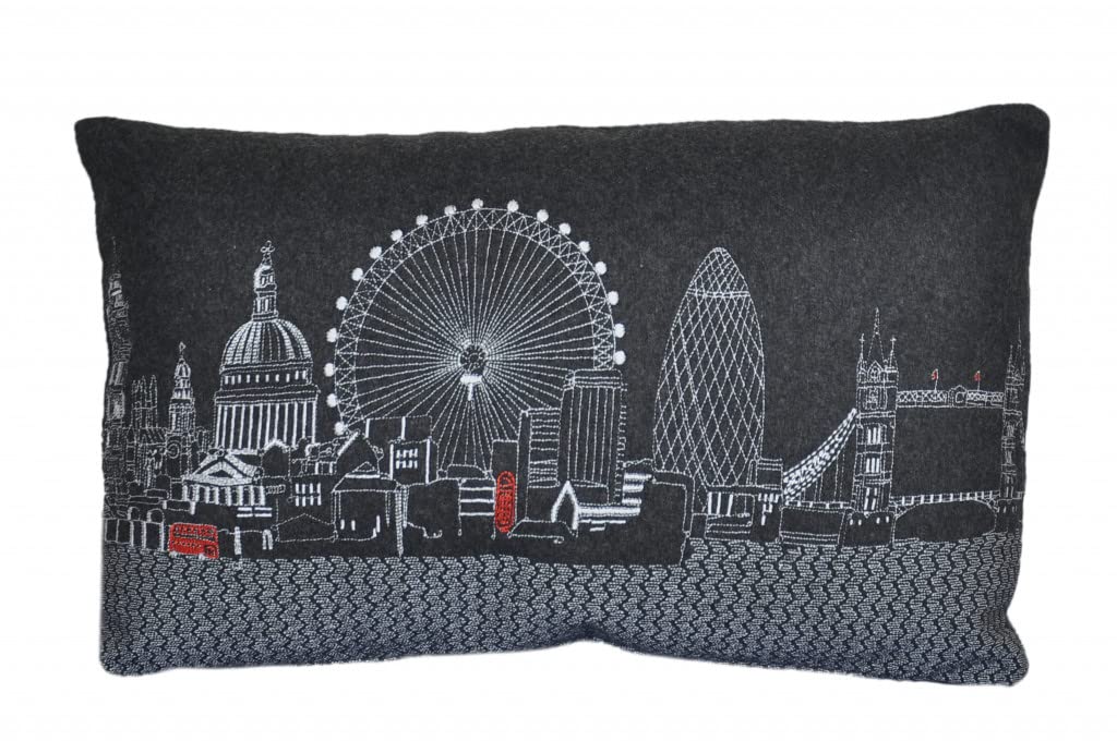 HomeRoots Grey 24' Black and White London Nighttime Skyline Lumbar Decorative Pillow