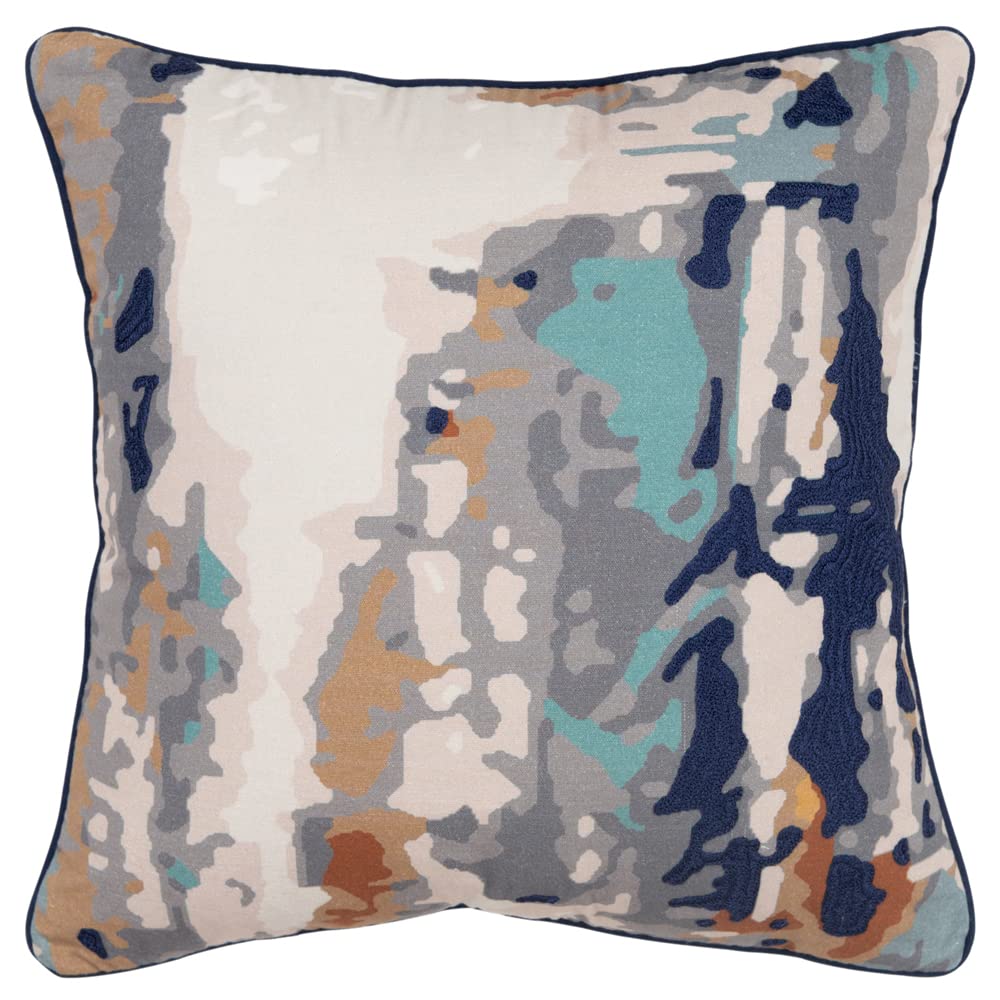 Connie Post Impressionistic 20&quot; Down Filled Pillow with Gray/Navy Cotton Cover