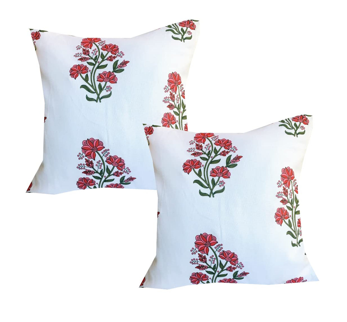Pink Parrot Cotton Multi Colour Throw Pillow Covers/Cushion Covers (16X16 Inches)  Set Of 2 Pcs Code 1