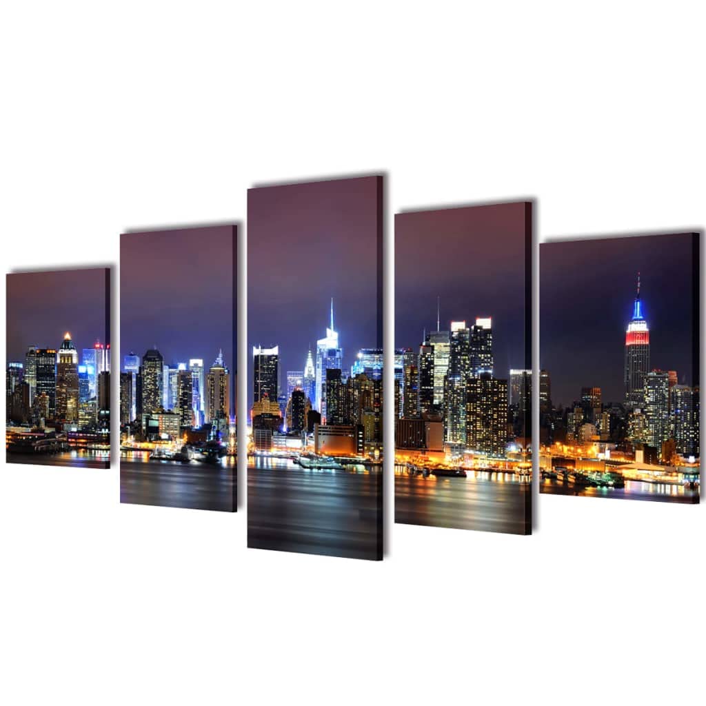 Canvas Wall Print Set Colorful New York Skyline 79&quot; x 39&quot;