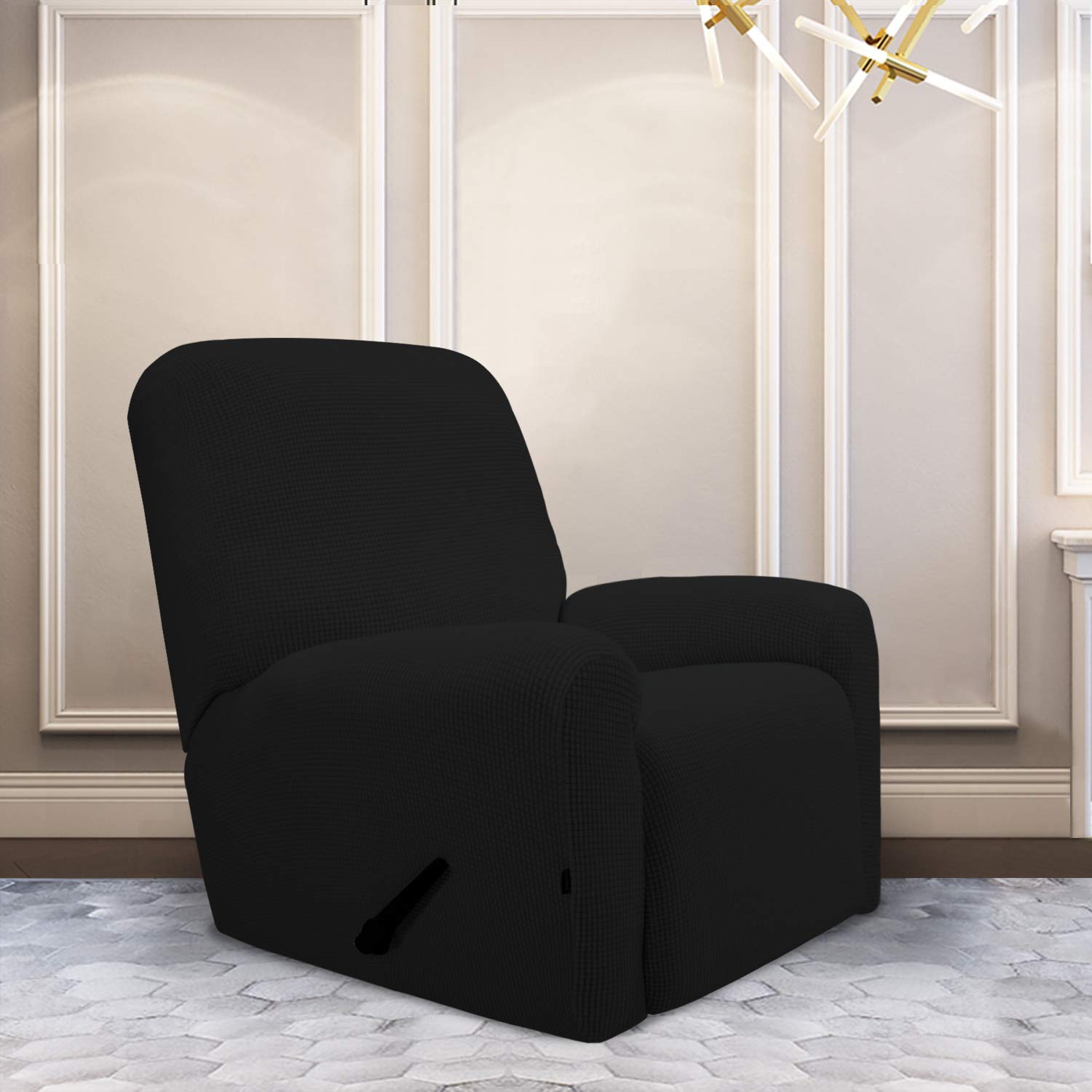 Purefit Stretch Recliner Sofa Slipcover With Pocket – Spandex Jacquard Non Slip Soft Couch Sofa Cover, Washable Furniture Protector With Elastic Bottom For Kids (Recliner, Black)