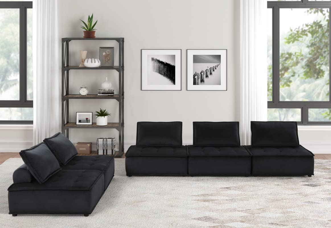 Lilola Home Anna Black Velvet 5 Pc Sofa and Loveseat