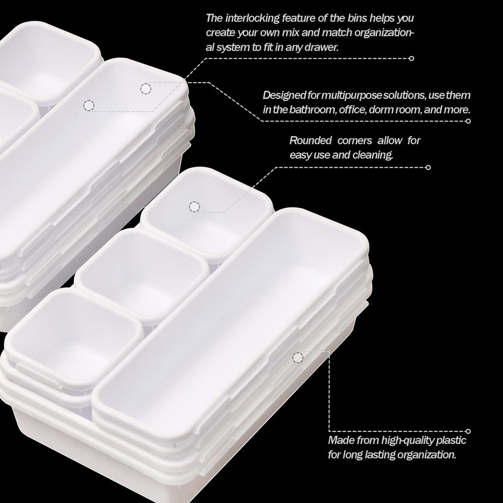 Set Of 16 Interlocking Desk Drawer Organizer Tray Dividers Plastic Shallow Narrow Drawers Organizers Separators Storage Bins Con