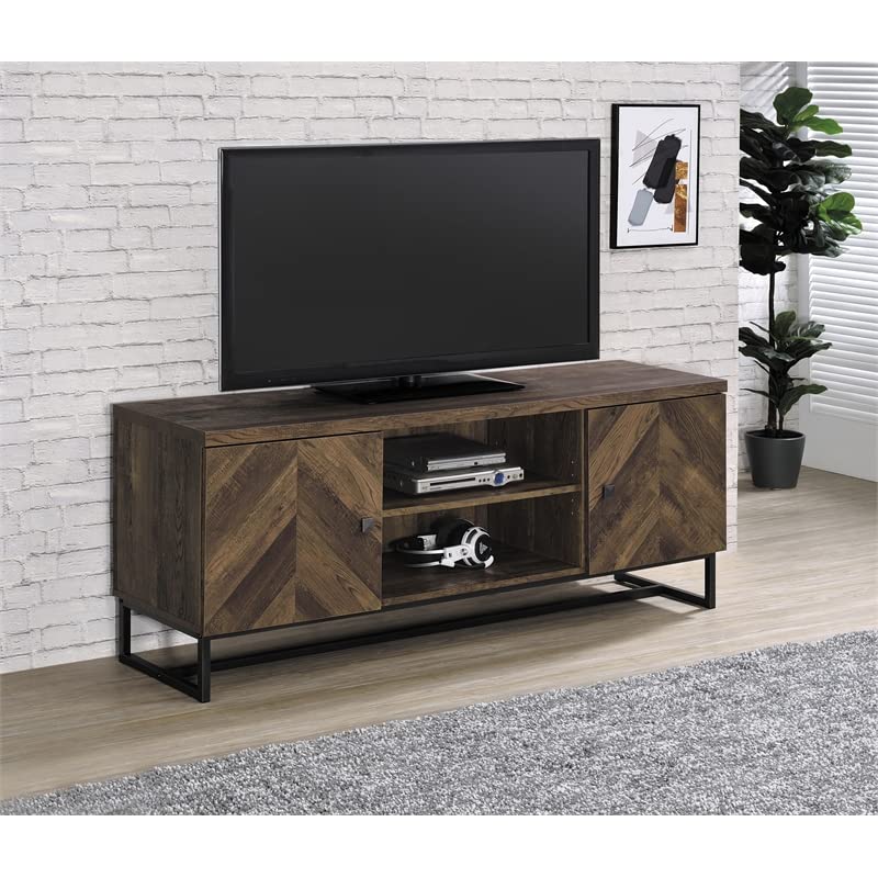 Coaster Home Furnishings Myles 2-Door TV Console with Adjustable Shelves Rustic Oak Herringbone