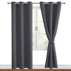 Hiasan Grommet Blackout Curtains For Bedroom, 38 X 84 Inches Long - Thermal Insulated & Light Blocking Window Curtains For Living Room, 2 Drape Panels Sewn With Tiebacks, Dark Grey