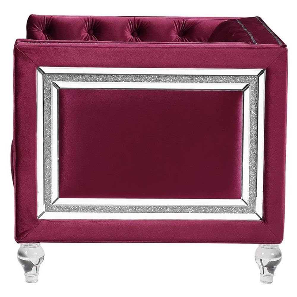 Acme Heibero Button Tufted Velvet Upholstery Chair in Burgundy