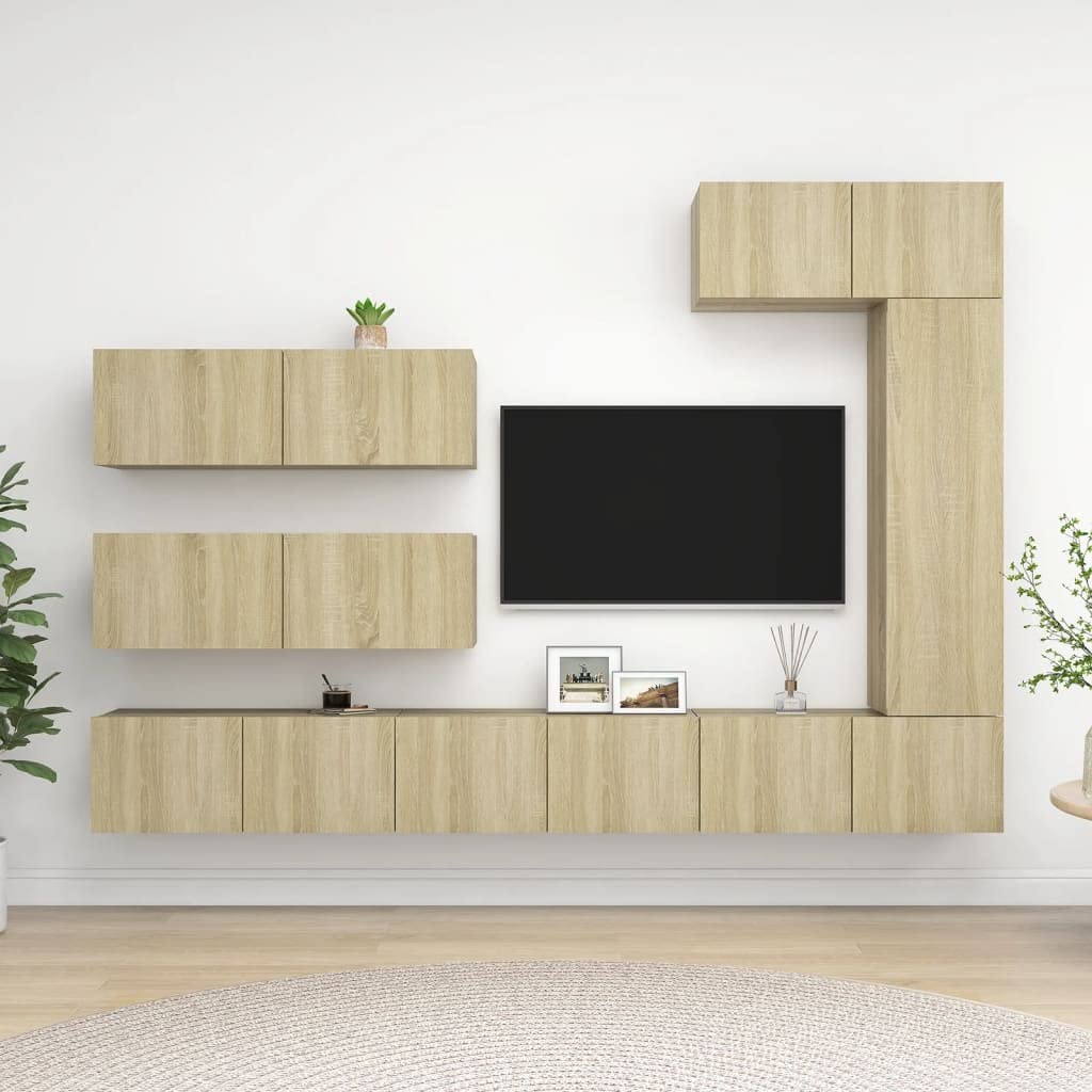 vidaXL TV Cabinet Set 7 Piece Living Room Bedroom Furniture HiFi Stereo Cabinet TV Stand Media Unit Entertainment Center Engineered Wood Sonoma Oak