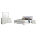 Coaster Home Furnishings Felicity Contemporary 4-Piece Bedroom Set Eastern King Size LED Panel Bed Frame 49-inch Headboard White High Gloss 203500KE-S4