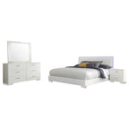 Coaster Home Furnishings Felicity Contemporary 4-Piece Bedroom Set Eastern King Size LED Panel Bed Frame 49-inch Headboard White High Gloss 203500KE-S4
