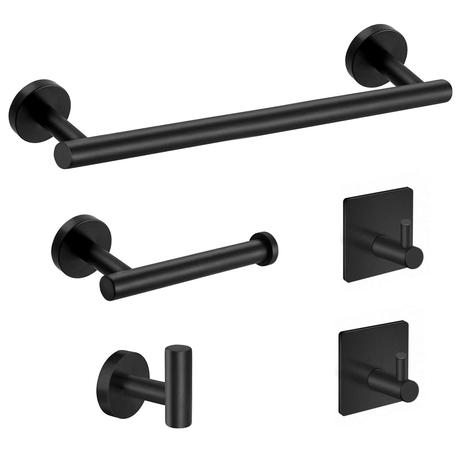 Tudoccy 5-Pieces Matte Black Bathroom Hardware Set SUS304 Stainless Steel Round Wall Mounted - Includes 24  Hand Towel Bar, Toil