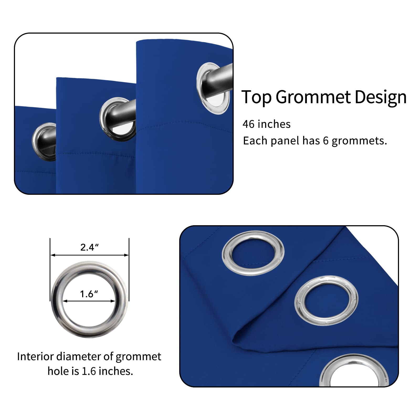 Easy-Going Blackout Curtains For Bedroom, Solid Thermal Insulated Grommet And Noise Reduction Window Drapes, Room Darkening Curtains For Living Room, 2 Panels(46X63 In, Classic Blue)