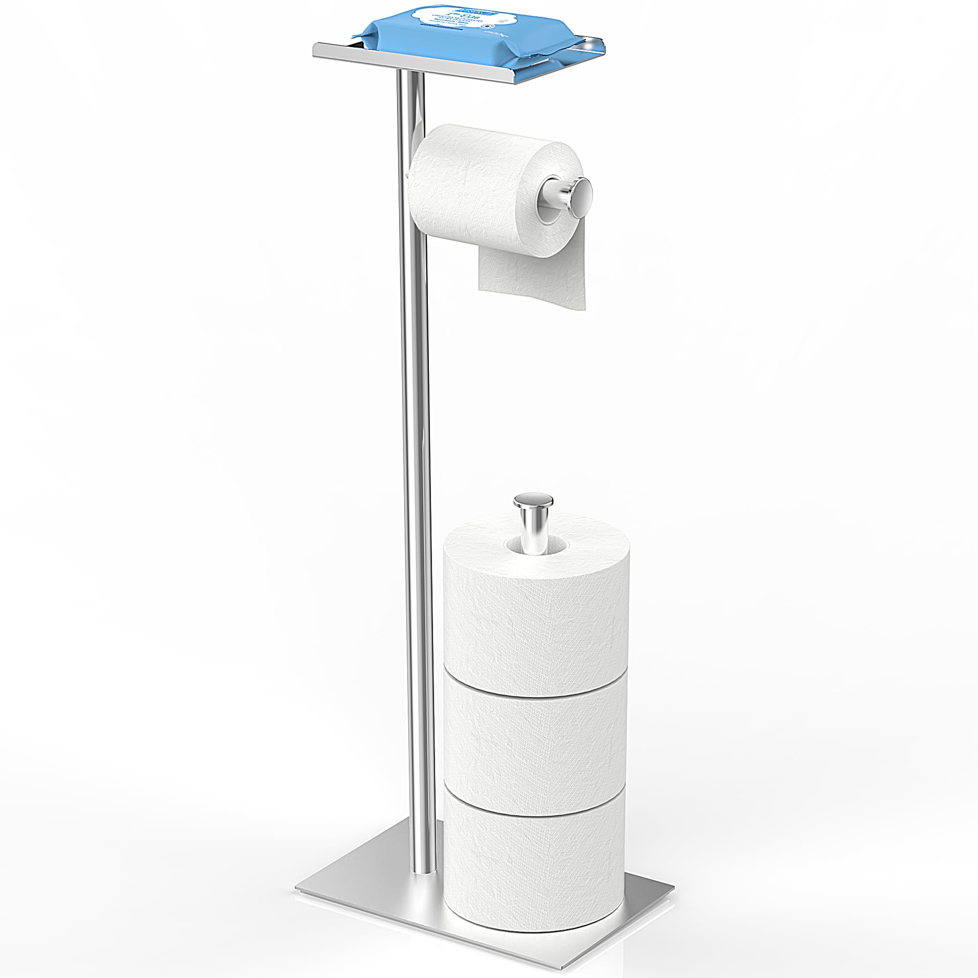 CISILY Silver Stainless Steel Toilet Paper Holder Stand with Phone Shelf, Bathroom Toliet Decor Decoration. Tissue Paper Roll Ho