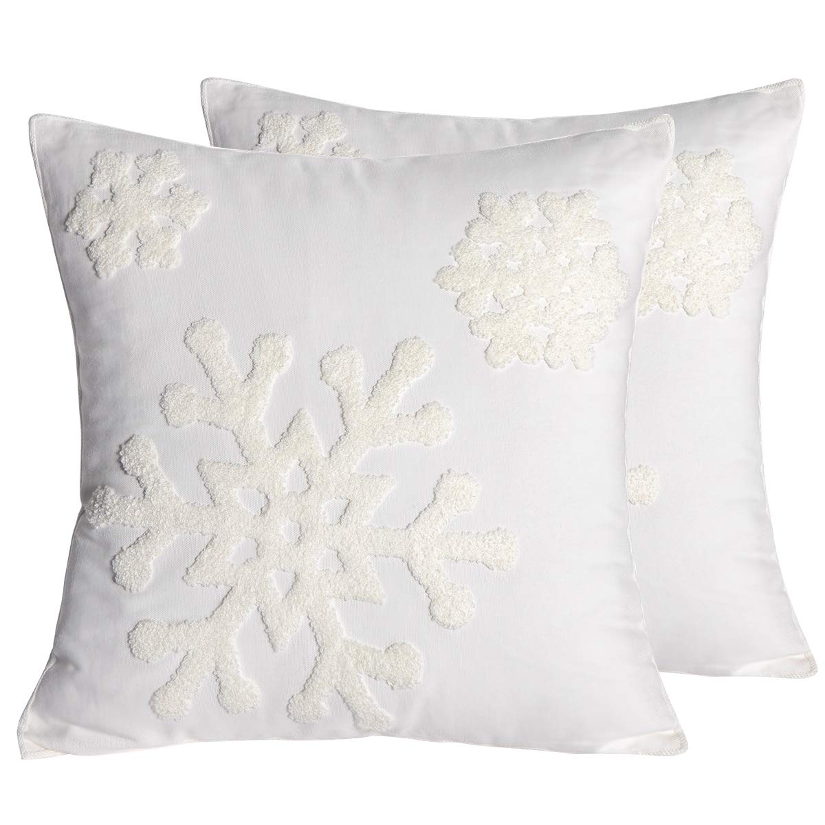 Afirmly 18X18,Cotton Christmas Blessing Throw Pillow Cover For Bed Sofa Cushion Car Snowflake Embroideried Pillowcases,1Pair Whi
